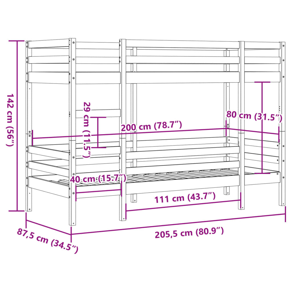 Bunk Bed without Mattress White 80x200 cm Solid Wood Pine