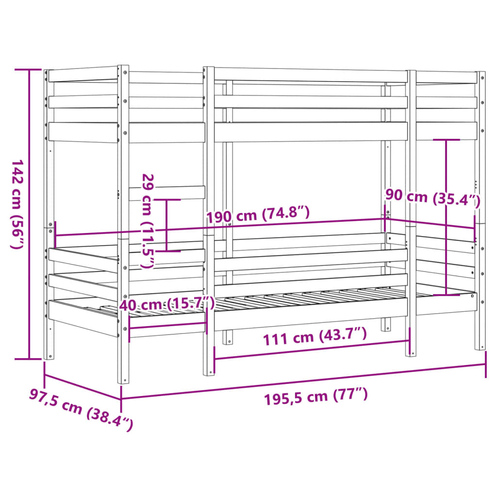 Bunk Bed without Mattress White 90x190 cm Single Solid Wood Pine