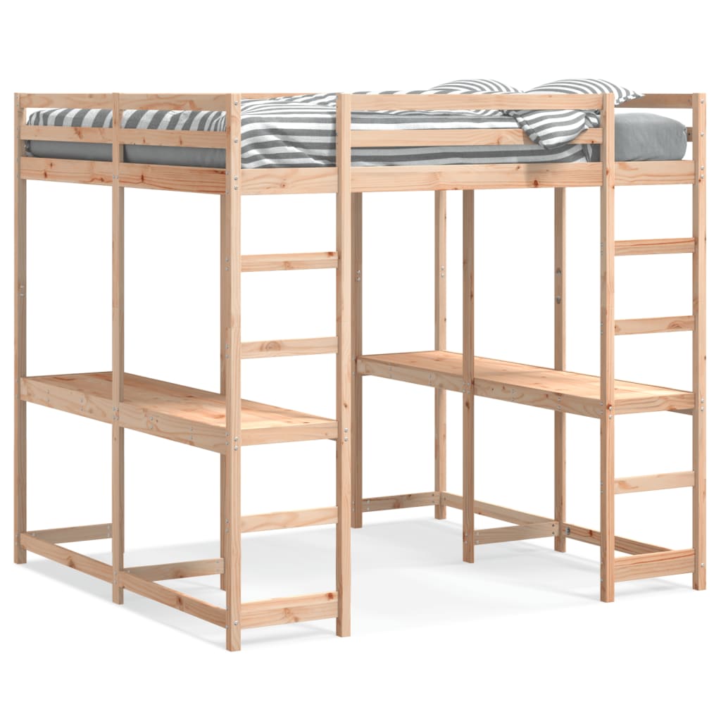 Loft Bed with Desk and Ladder 180x200 cm Super King Solid Wood Pine