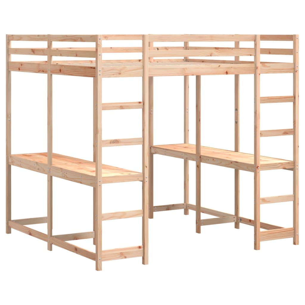 Loft Bed with Desk and Ladder 180x200 cm Super King Solid Wood Pine