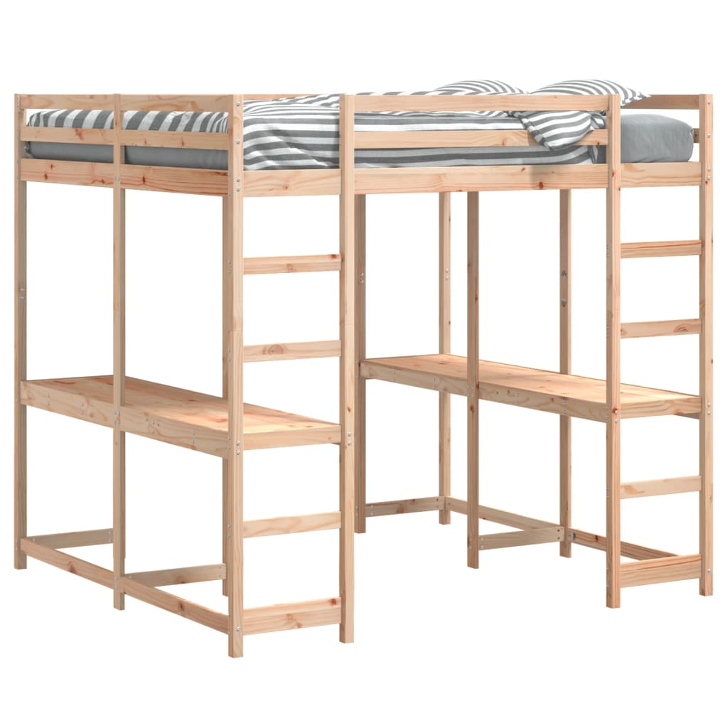 Loft Bed with Desk and Ladder 180x200 cm Super King Solid Wood Pine