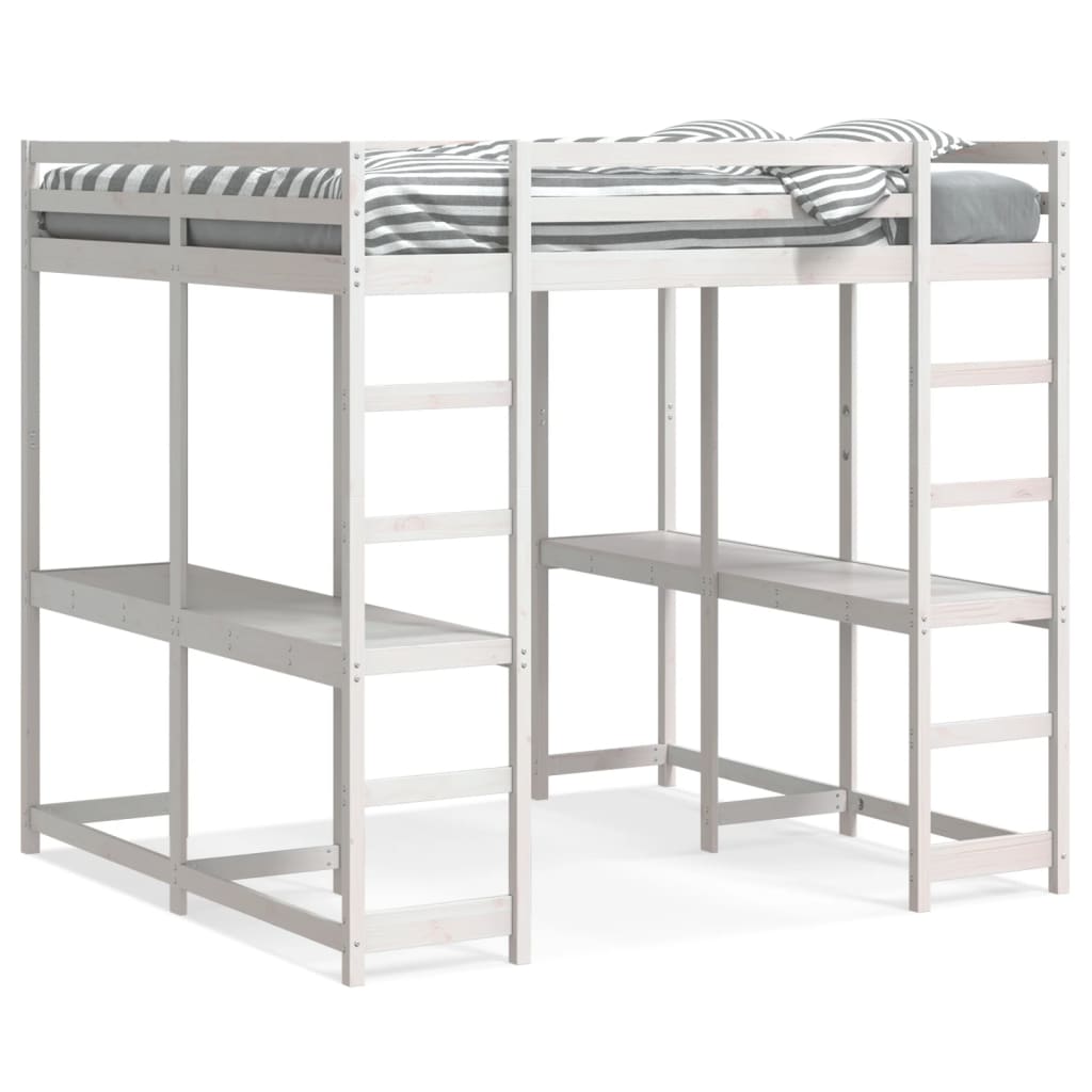Loft Bed with Desk and Ladder White 180x200 cm Super King Solid Wood Pine