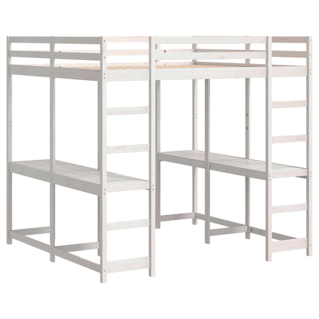 Loft Bed with Desk and Ladder White 180x200 cm Super King Solid Wood Pine