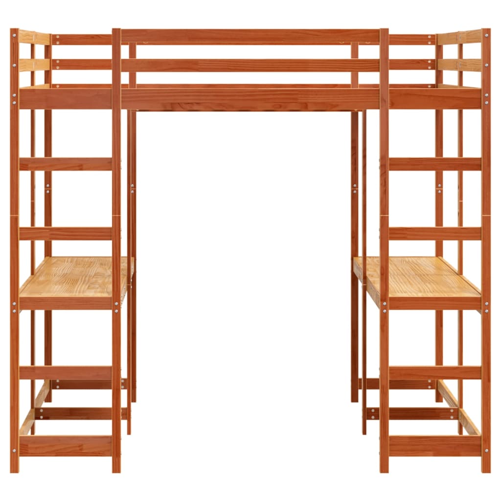 Loft Bed with Desk and Ladder Wax Brown 160x200 cm Solid Wood Pine