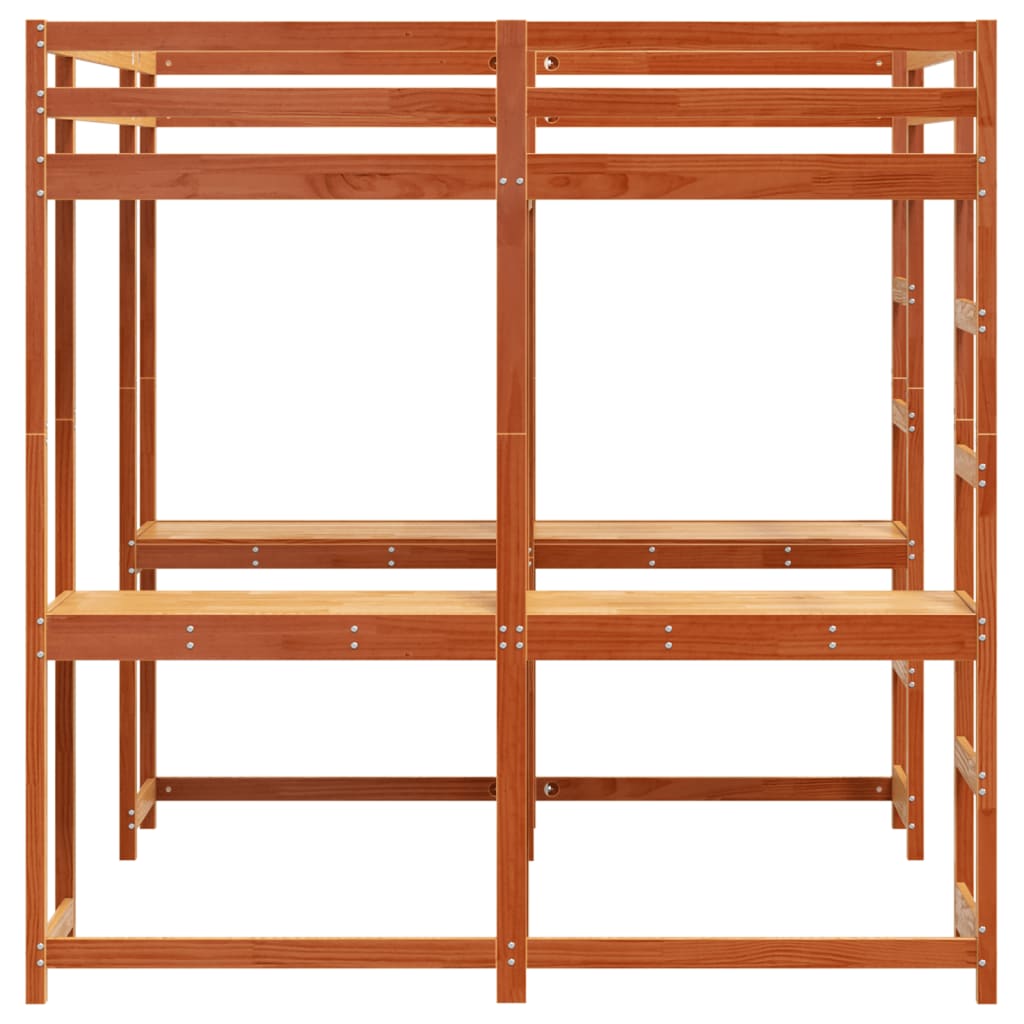 Loft Bed with Desk and Ladder Wax Brown 160x200 cm Solid Wood Pine