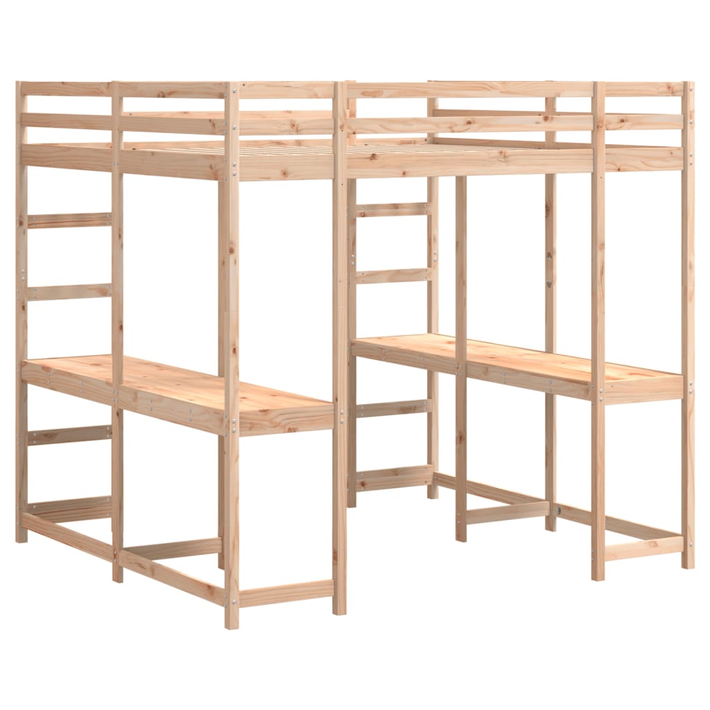 Loft Bed with Desk and Ladder 140x200 cm Solid Wood Pine