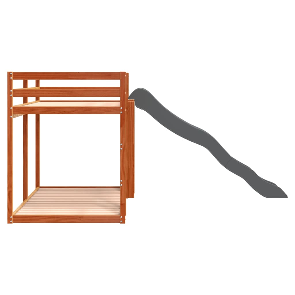 Bunk Bed with Slide&Ladder without Mattress Wax Brown 75x190 cm Small Single