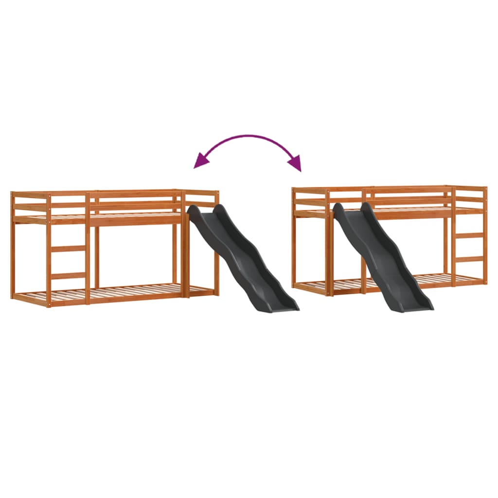 Bunk Bed with Slide&Ladder without Mattress Wax Brown 75x190 cm Small Single