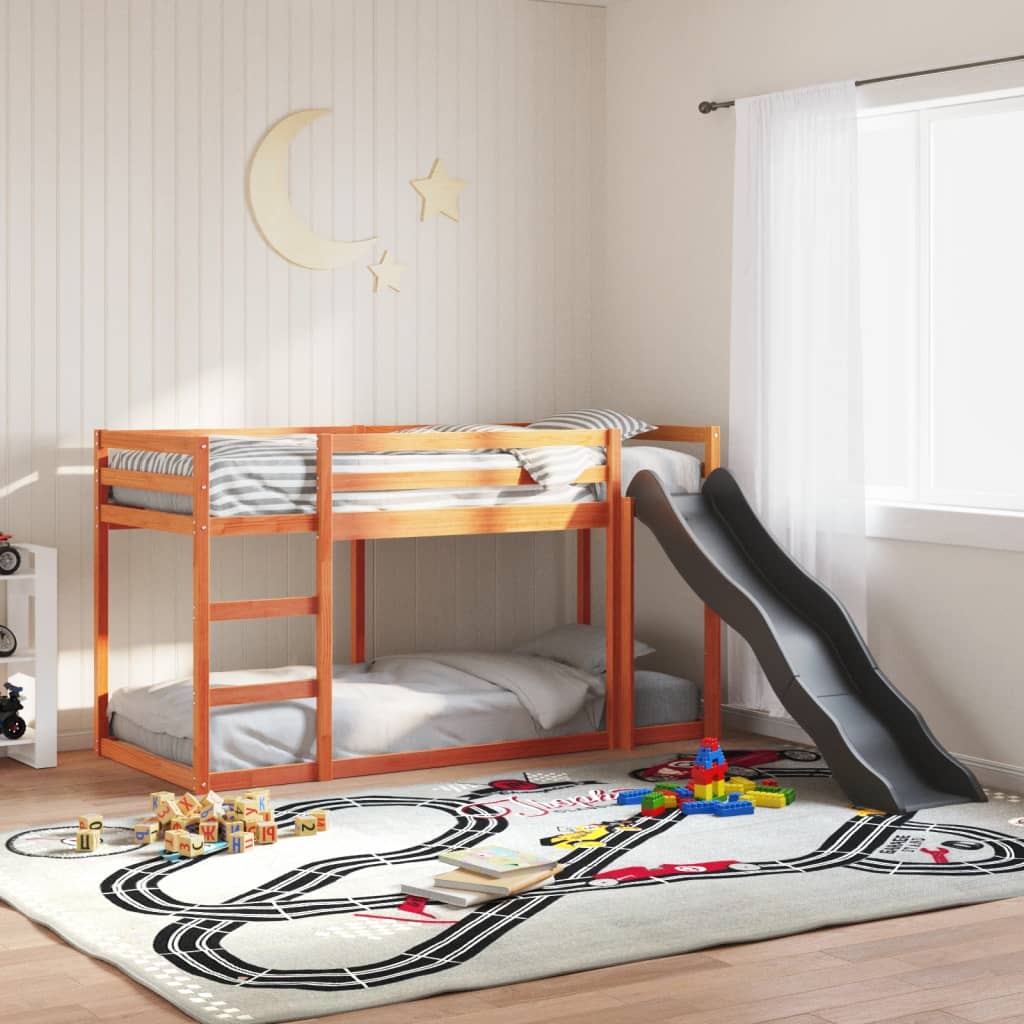Bunk Bed with Slide&Ladder without Mattress Wax Brown 75x190 cm Small Single