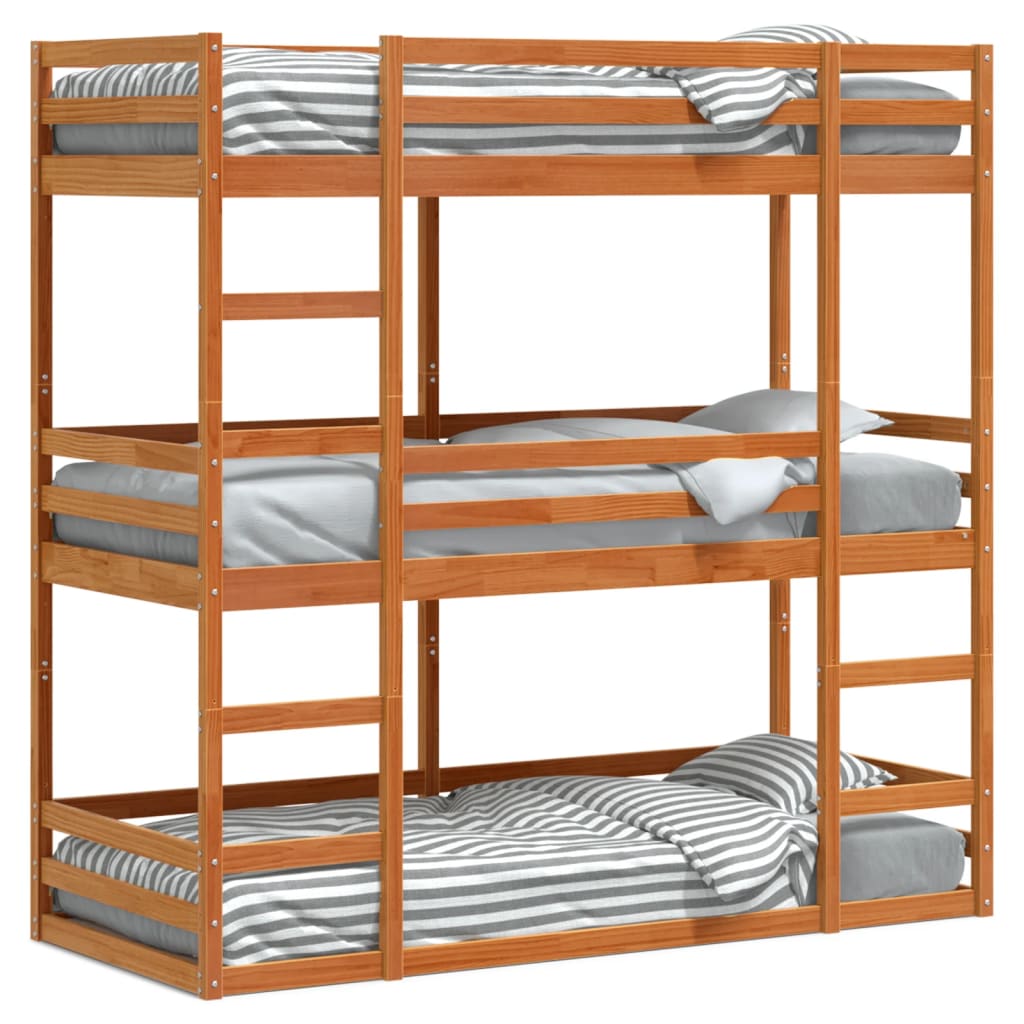 Triple Bunk Bed without Mattress Wax Brown 80x200 cm Solid Wood Pine