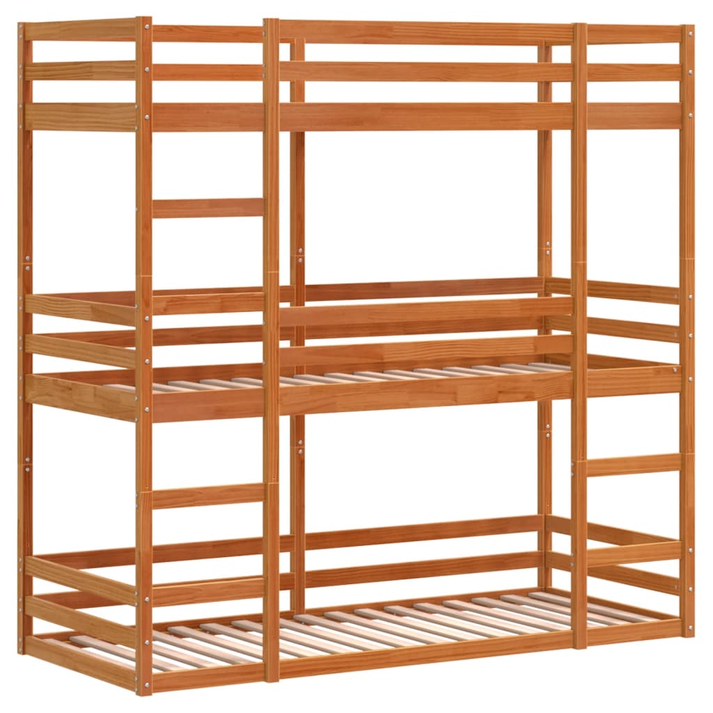 Triple Bunk Bed without Mattress Wax Brown 80x200 cm Solid Wood Pine