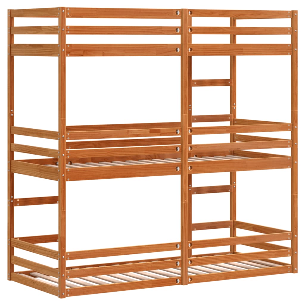 Triple Bunk Bed without Mattress Wax Brown 80x200 cm Solid Wood Pine