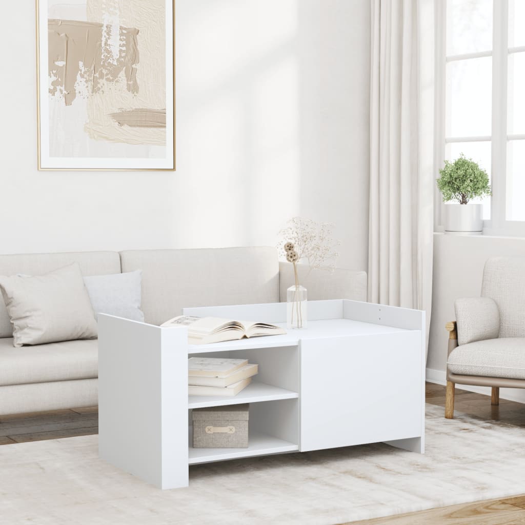 Modern Wooden Living Room Coffee Table With Door & Open Storage Shelves Wood