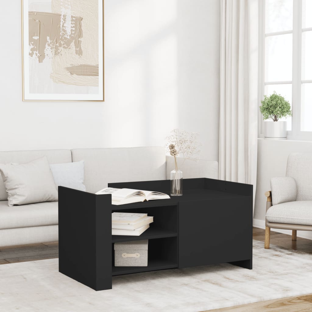 Modern Wooden Living Room Coffee Table With Door & Open Storage Shelves Wood