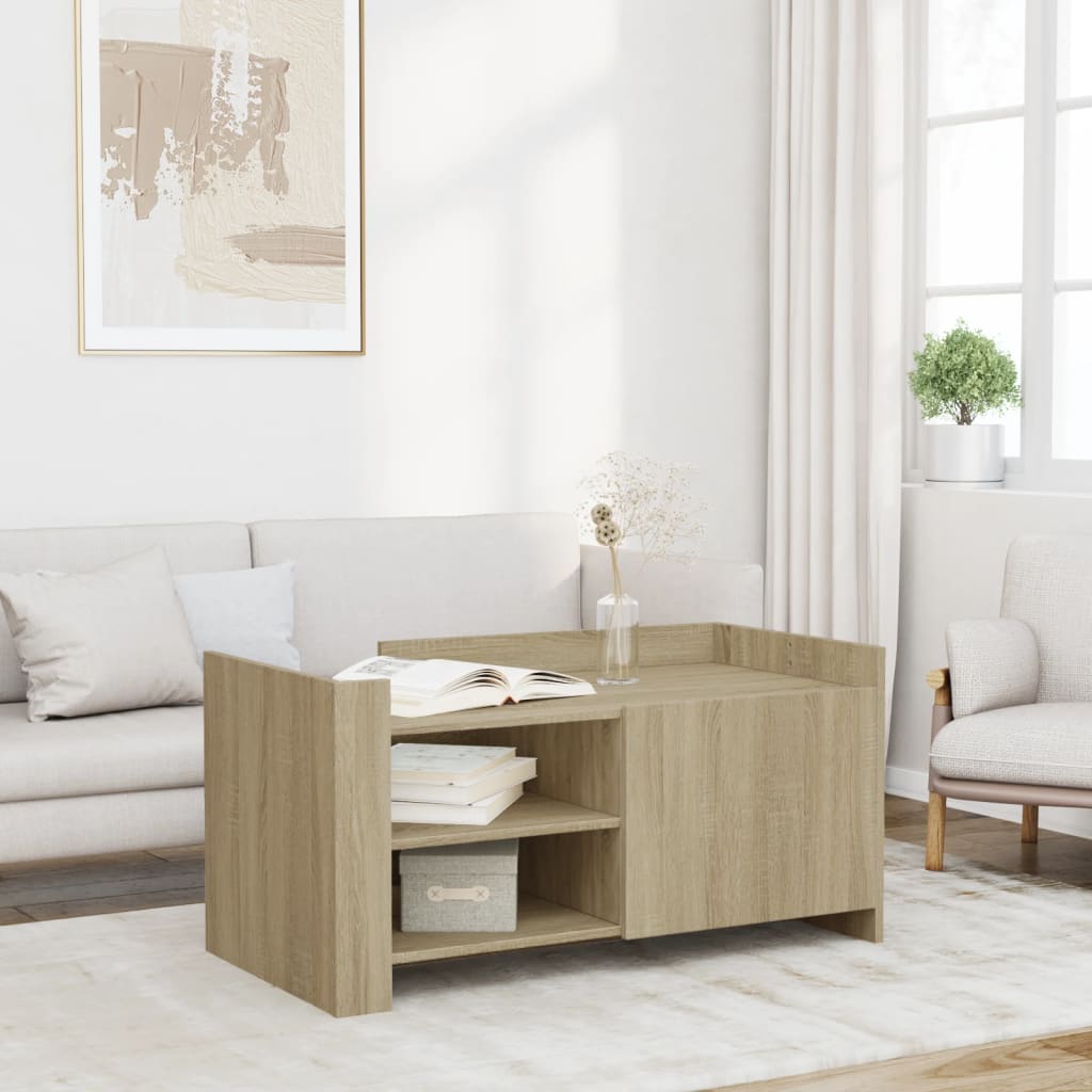 Modern Wooden Living Room Coffee Table With Door & Open Storage Shelves Wood