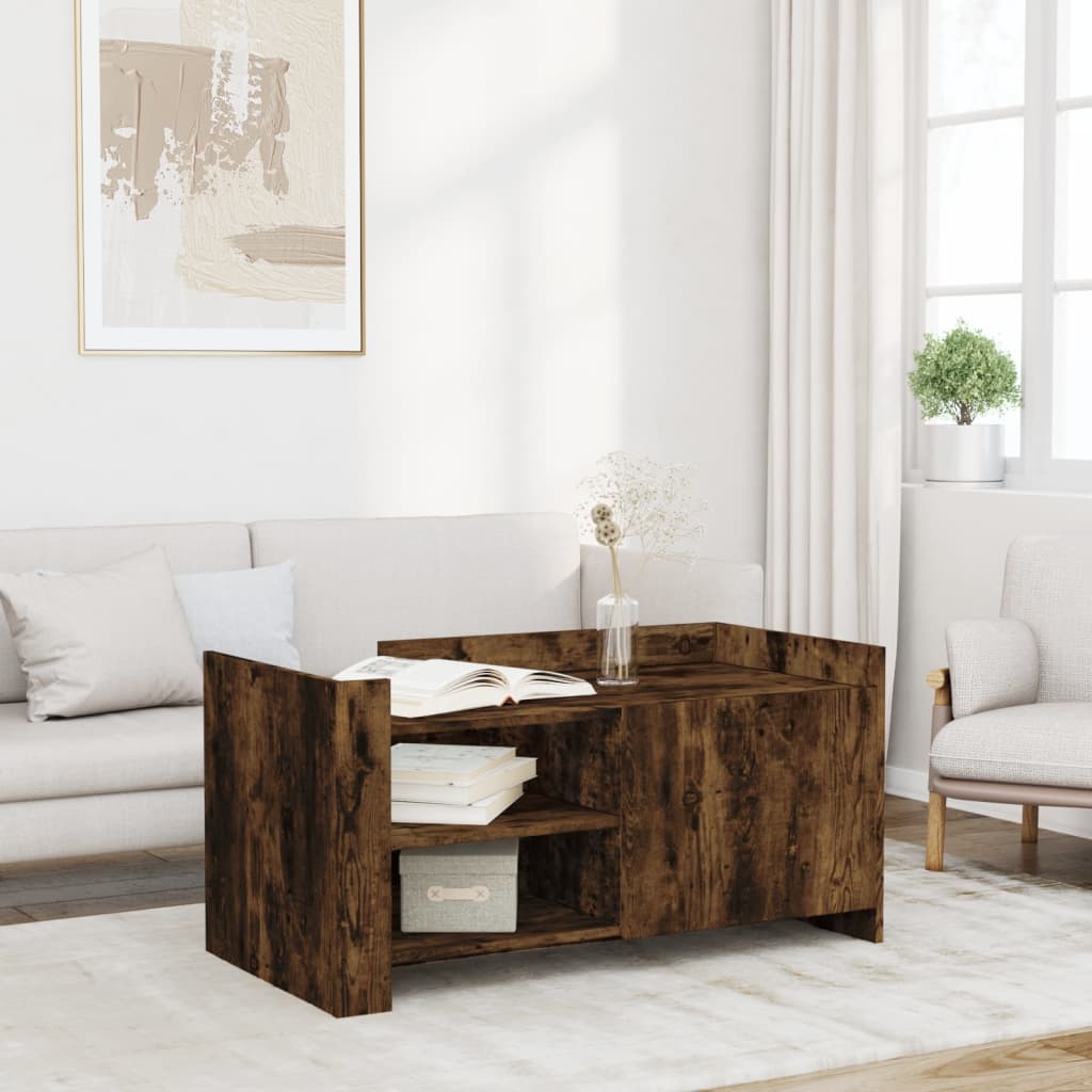 Modern Wooden Living Room Coffee Table With Door & Open Storage Shelves Wood
