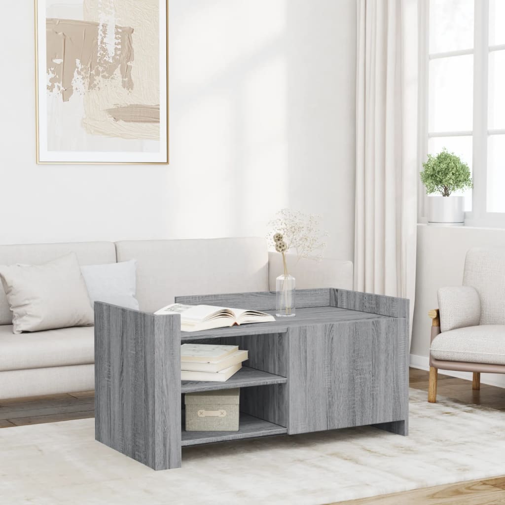 Modern Wooden Living Room Coffee Table With Door & Open Storage Shelves Wood
