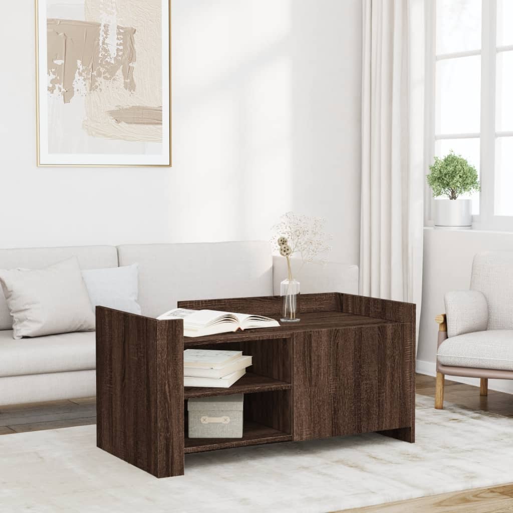 Modern Wooden Living Room Coffee Table With Door & Open Storage Shelves Wood