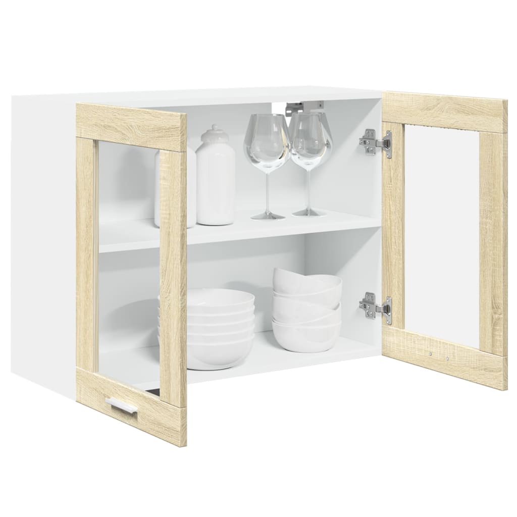 Modern Wooden 2 Door Hanging Glass Wall Mounted Kitchen Storage Cabinet Unit