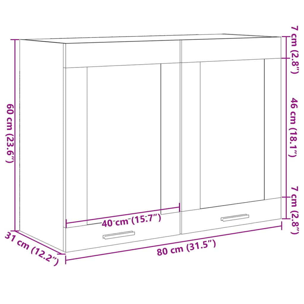 Modern Wooden 2 Door Hanging Glass Wall Mounted Kitchen Storage Cabinet Unit