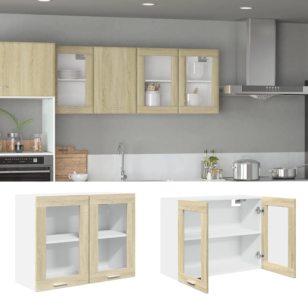 Modern Wooden 2 Door Hanging Glass Wall Mounted Kitchen Storage Cabinet Unit