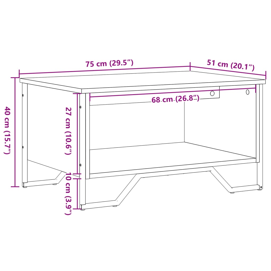Coffee Table Black 75x51x40 cm Engineered Wood