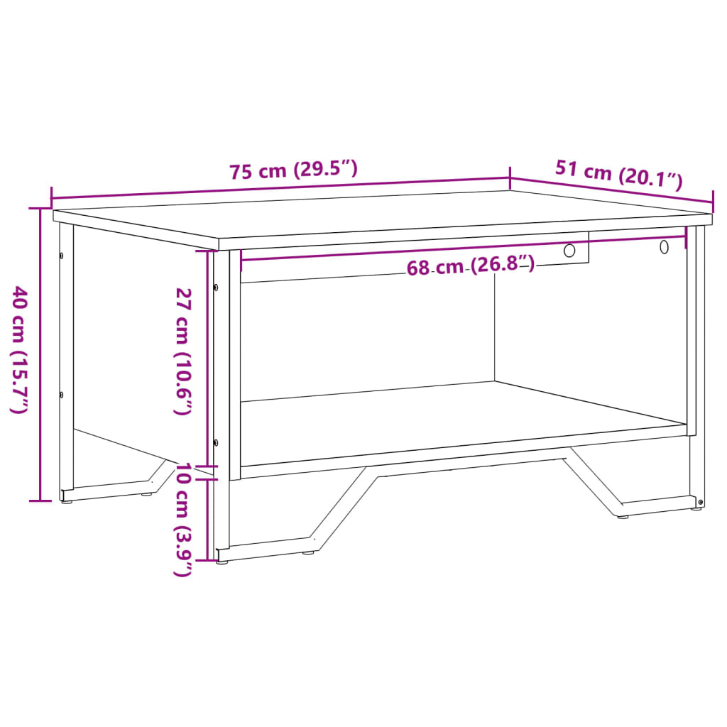 Coffee Table Grey Sonoma 75x51x40 cm Engineered Wood