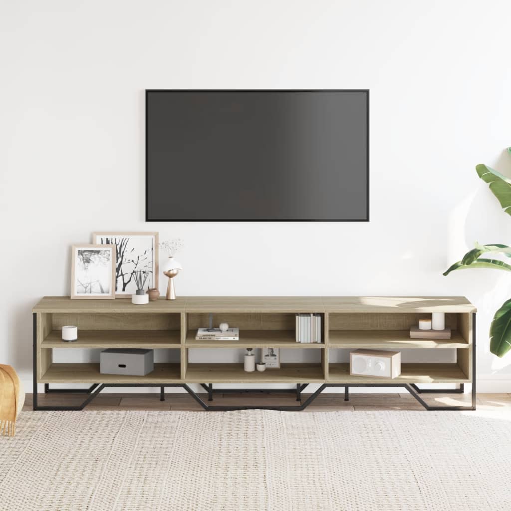 Industrial Wooden TV Tele Stand Unit Cabinet With Open Storage Compartments Wood