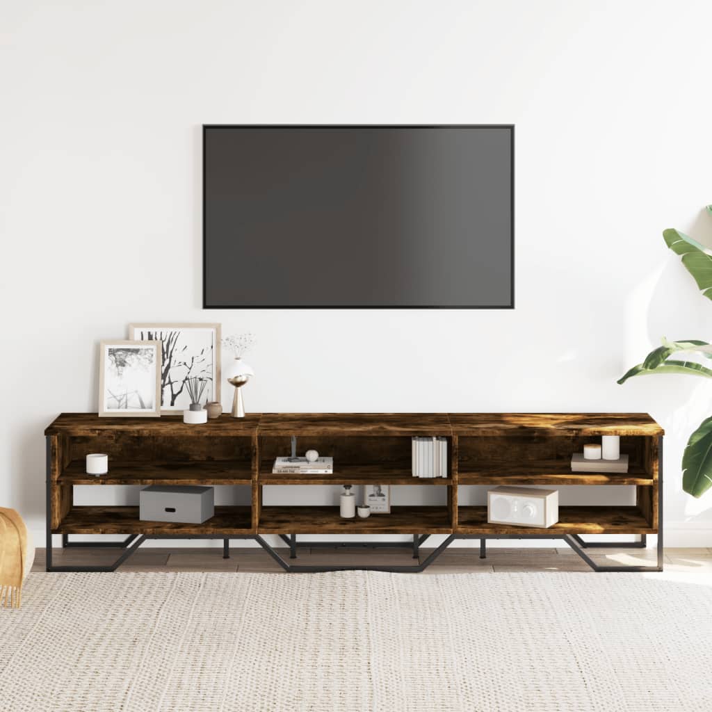 Industrial Wooden TV Tele Stand Unit Cabinet With Open Storage Compartments Wood