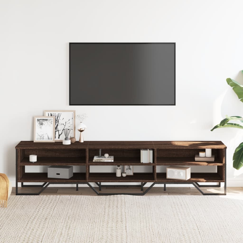 Industrial Wooden TV Tele Stand Unit Cabinet With Open Storage Compartments Wood