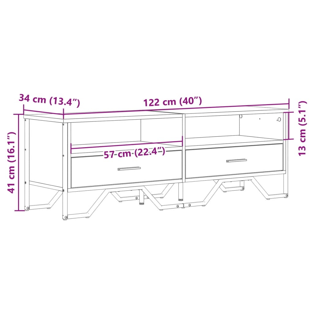 Industrial Rustic Wooden TV Stand Unit Cabinet With Drawers & Open Storage