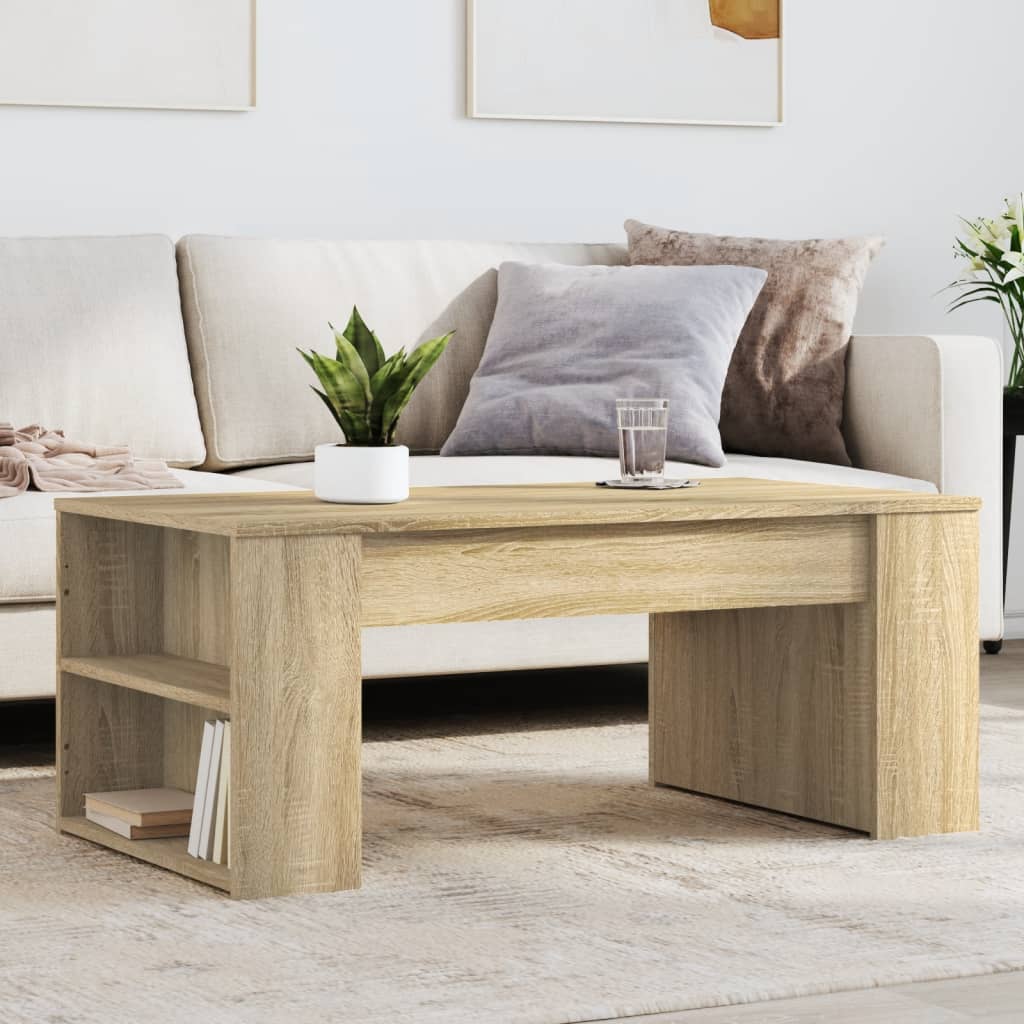 Modern Wooden Living Room Coffee Table With Open Storage Shelves Wood Tables