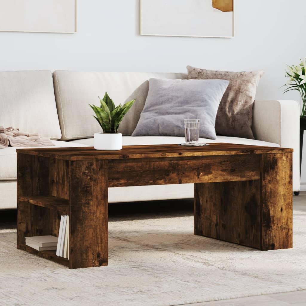 Modern Wooden Living Room Coffee Table With Open Storage Shelves Wood Tables