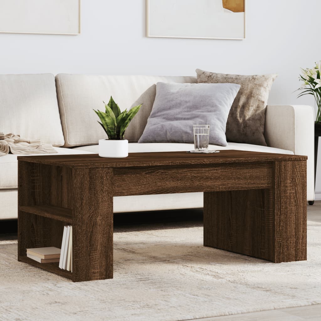 Modern Wooden Living Room Coffee Table With Open Storage Shelves Wood Tables