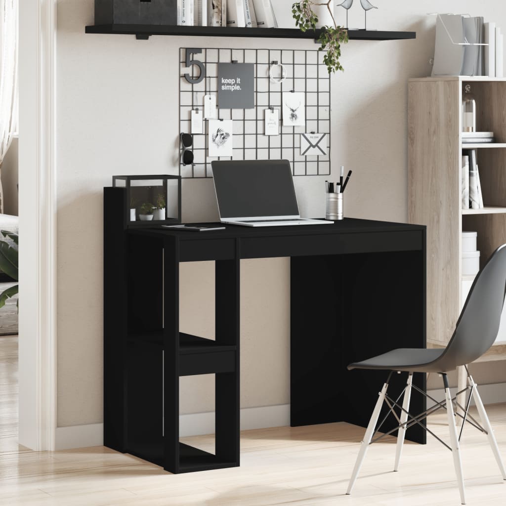 Modern Wooden Home Office Computer Desk Table With Open Storage Shelves Wood
