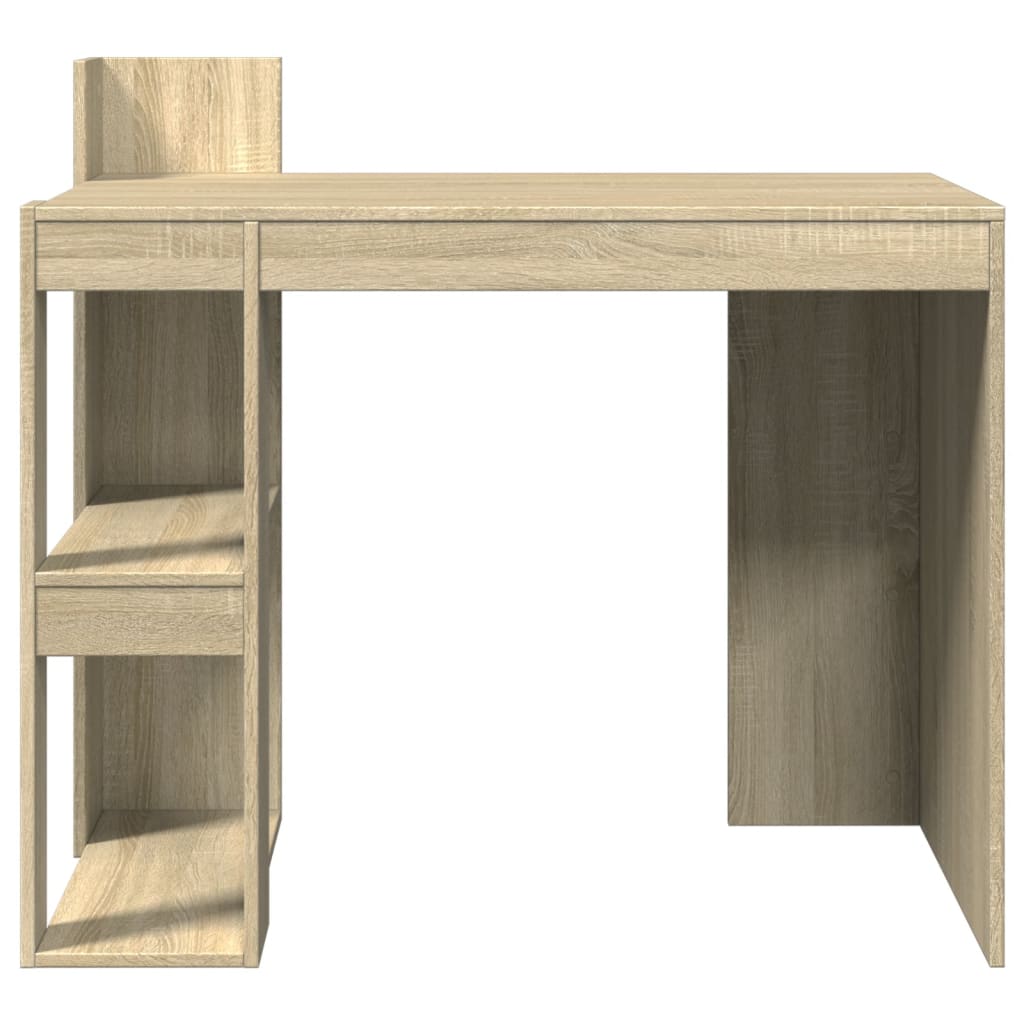 Modern Wooden Home Office Computer Desk Table With Open Storage Shelves Wood