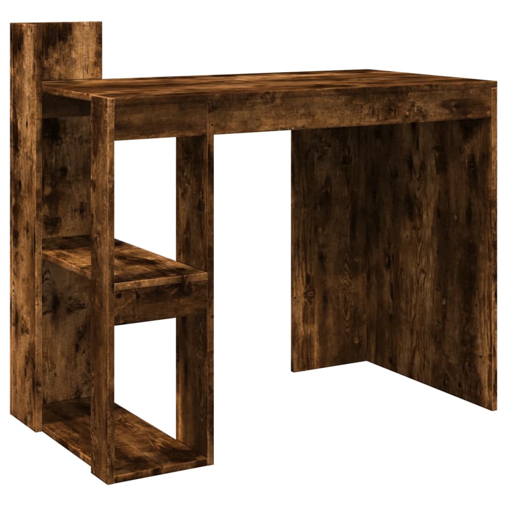 Modern Wooden Home Office Computer Desk Table With Open Storage Shelves Wood