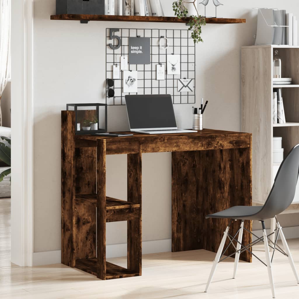 Modern Wooden Home Office Computer Desk Table With Open Storage Shelves Wood