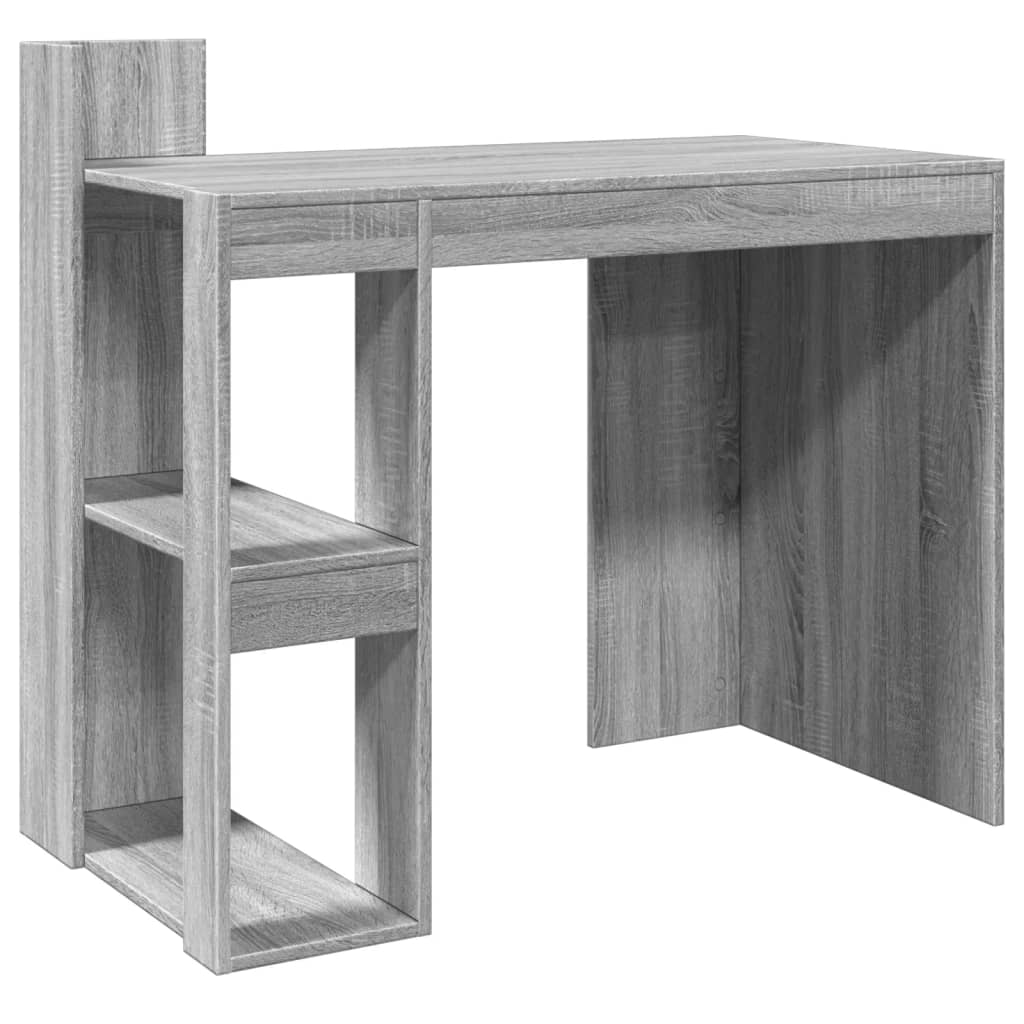 Modern Wooden Home Office Computer Desk Table With Open Storage Shelves Wood