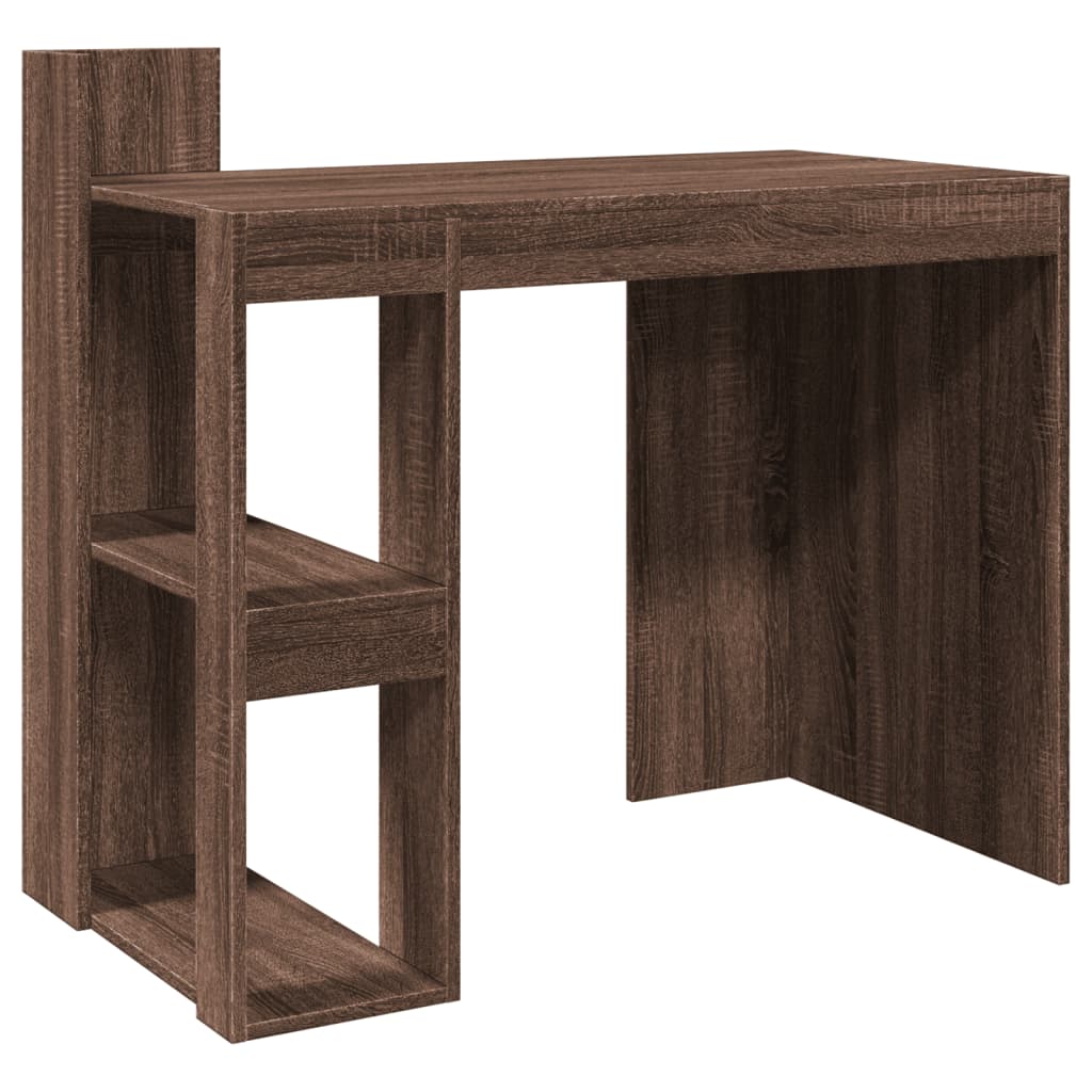 Modern Wooden Home Office Computer Desk Table With Open Storage Shelves Wood