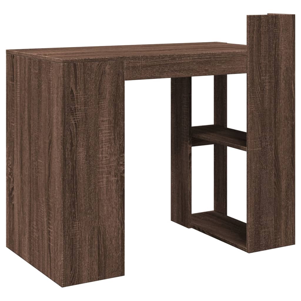 Modern Wooden Home Office Computer Desk Table With Open Storage Shelves Wood
