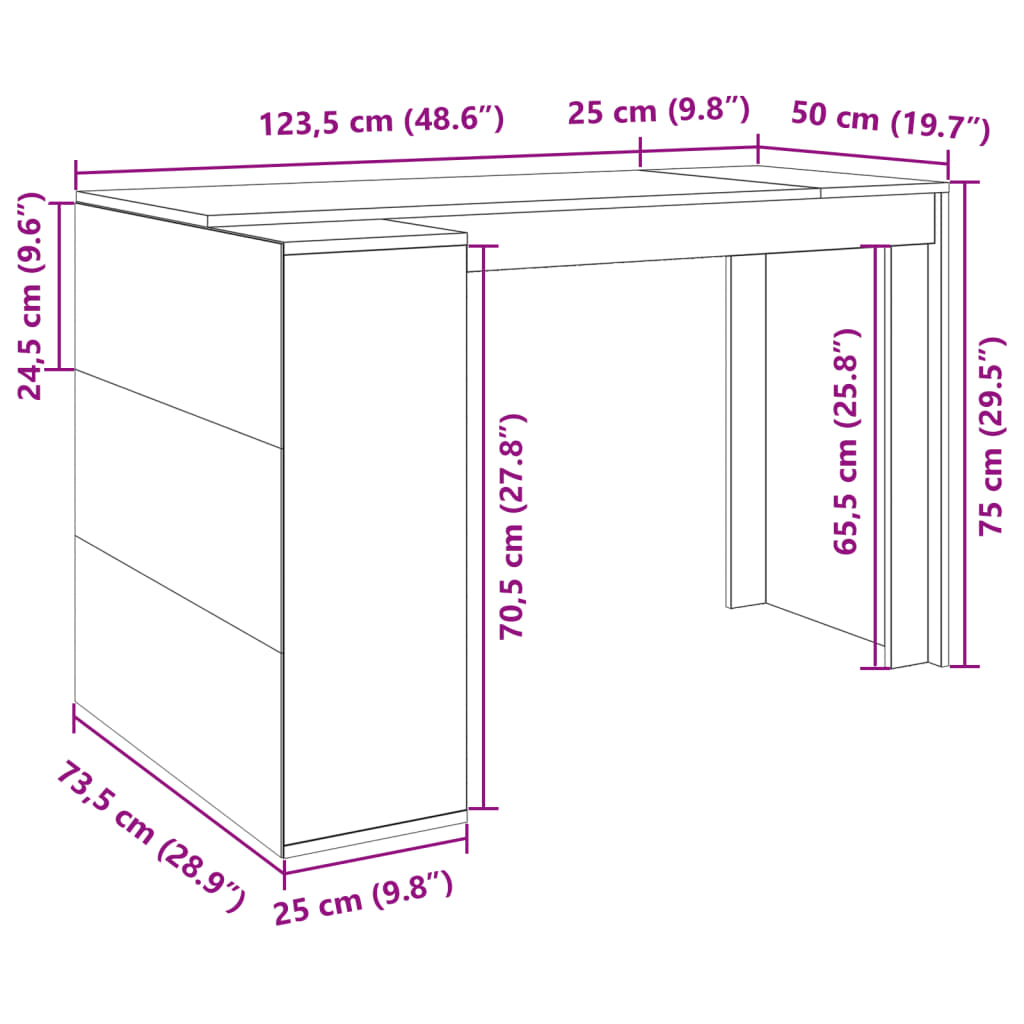Office Desk Brown Oak 123.5x73.5x75 cm Engineered Wood