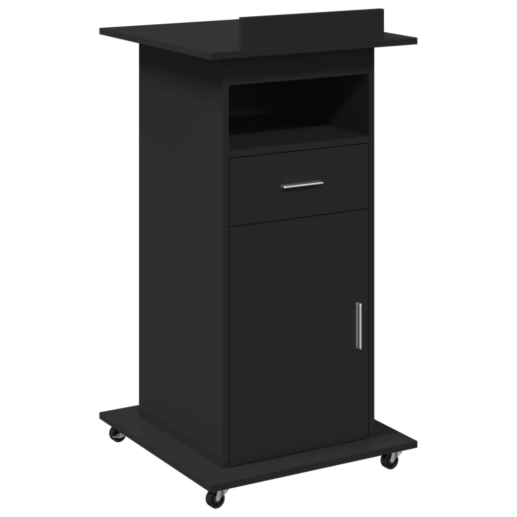 Lectern with Wheels & Drawer Black 55x55x107 cm Engineered Wood