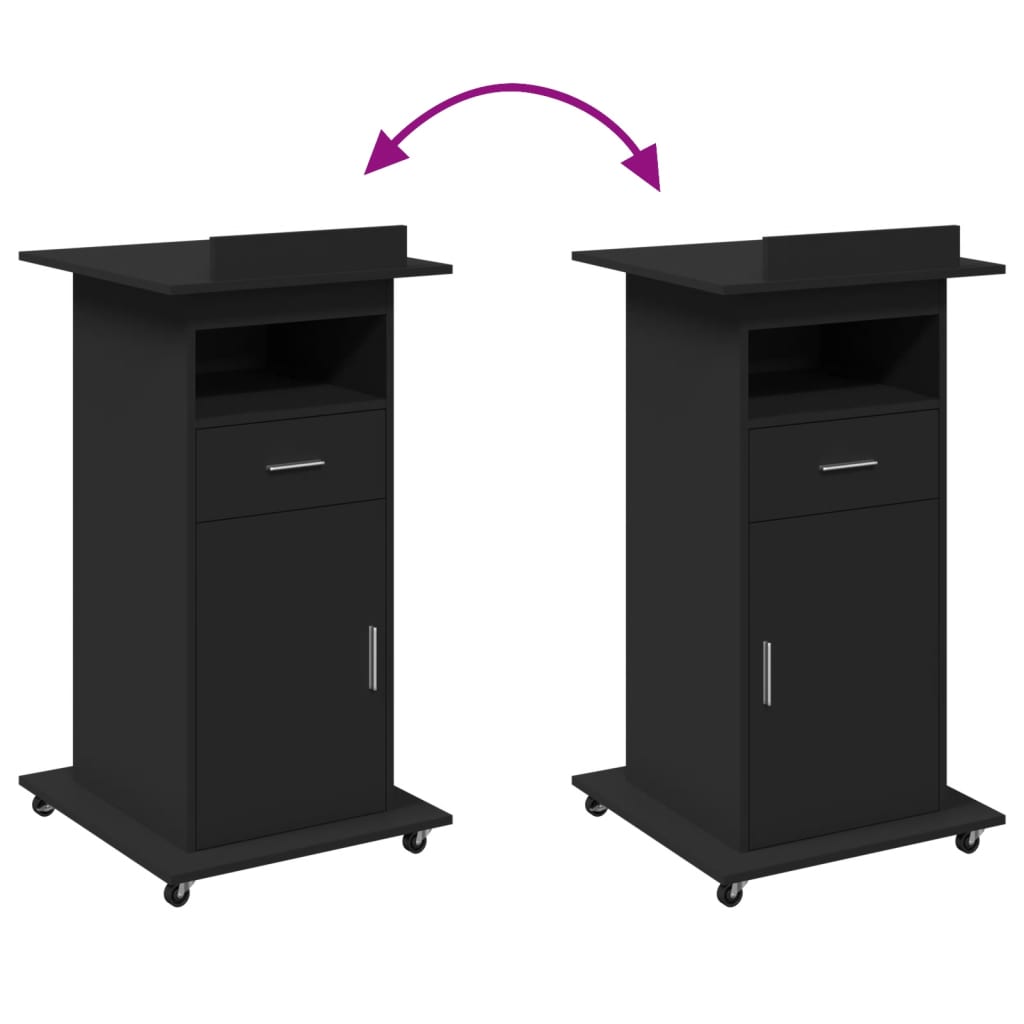 Lectern with Wheels & Drawer Black 55x55x107 cm Engineered Wood