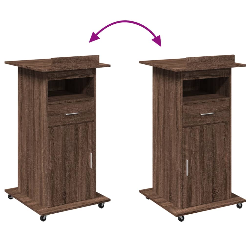 Lectern with Wheels & Drawer Brown Oak 55x55x107 cm Engineered Wood