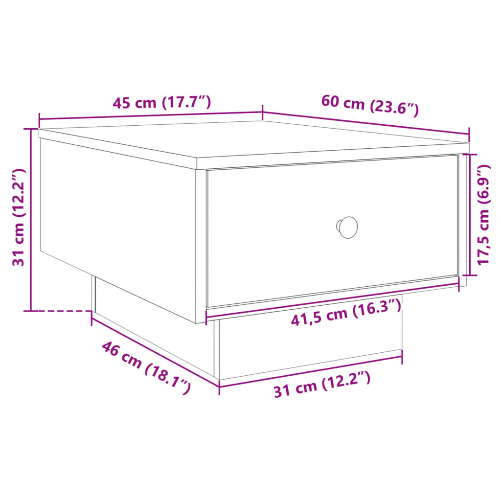 Coffee Table Brown oak 60x45x31 cm Engineered Wood