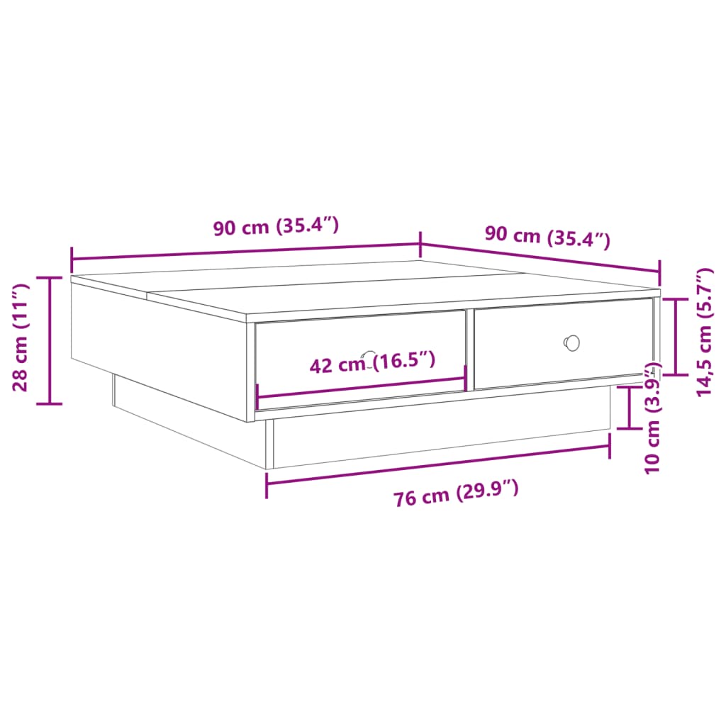 Coffee Table Brown oak 90x90x28 cm Engineered Wood