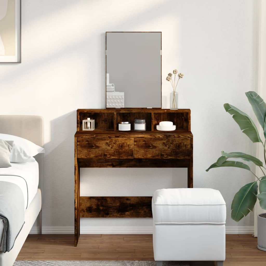 Modern Wooden Dressing Table Makeup Vanity Desk Table With Mirror & 2 Drawers