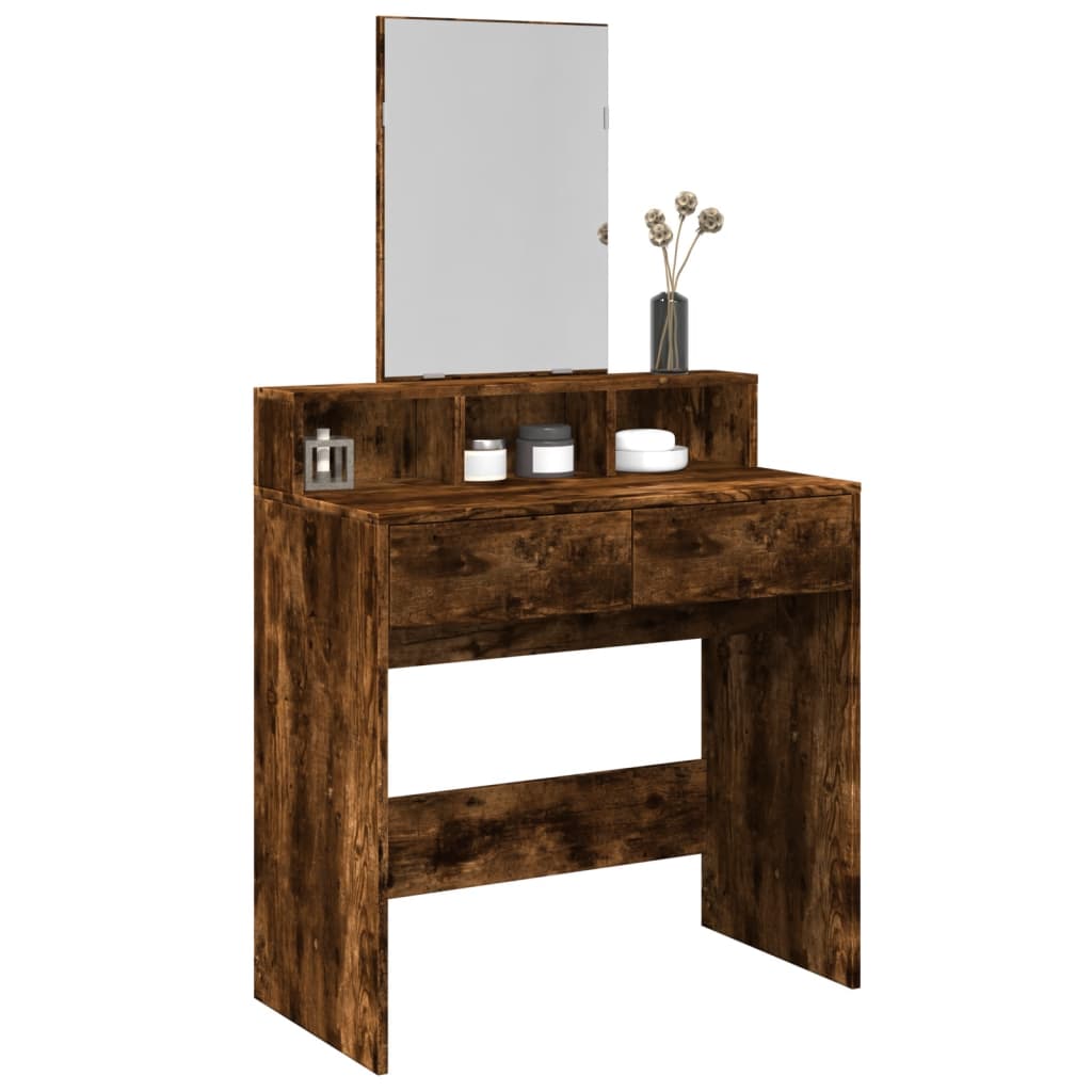 Modern Wooden Dressing Table Makeup Vanity Desk Table With Mirror & 2 Drawers