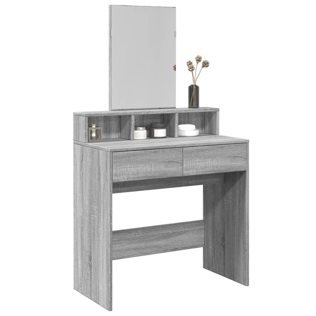 Modern Wooden Dressing Table Makeup Vanity Desk Table With Mirror & 2 Drawers